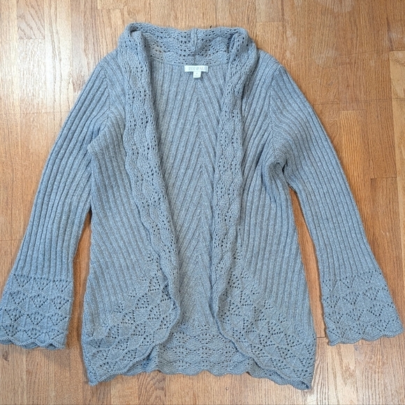 Roz & Ali Sweaters - Roz & Ali Cardigan with Lace Bell Sleeves 🌸🧶